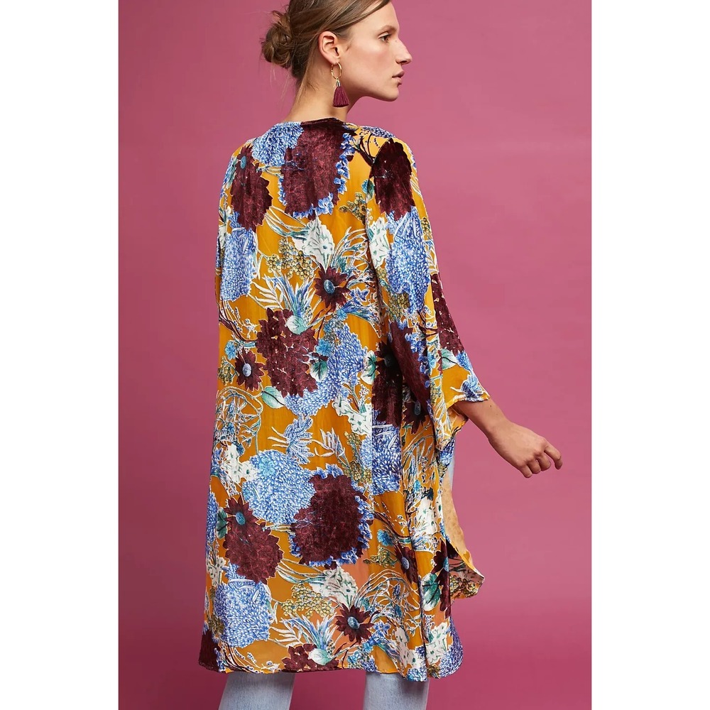 Floreat x Anthropologie Aurelia Velvet Burnout Floral Kimono O/S Hippie Boho Top - Picture 11 of 16